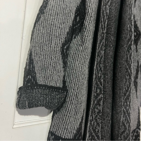 Lucky Brand Aztec Print Cardigan Open Sz Large Gray Black Long Line Tribal Wool - Picture 4 of 8